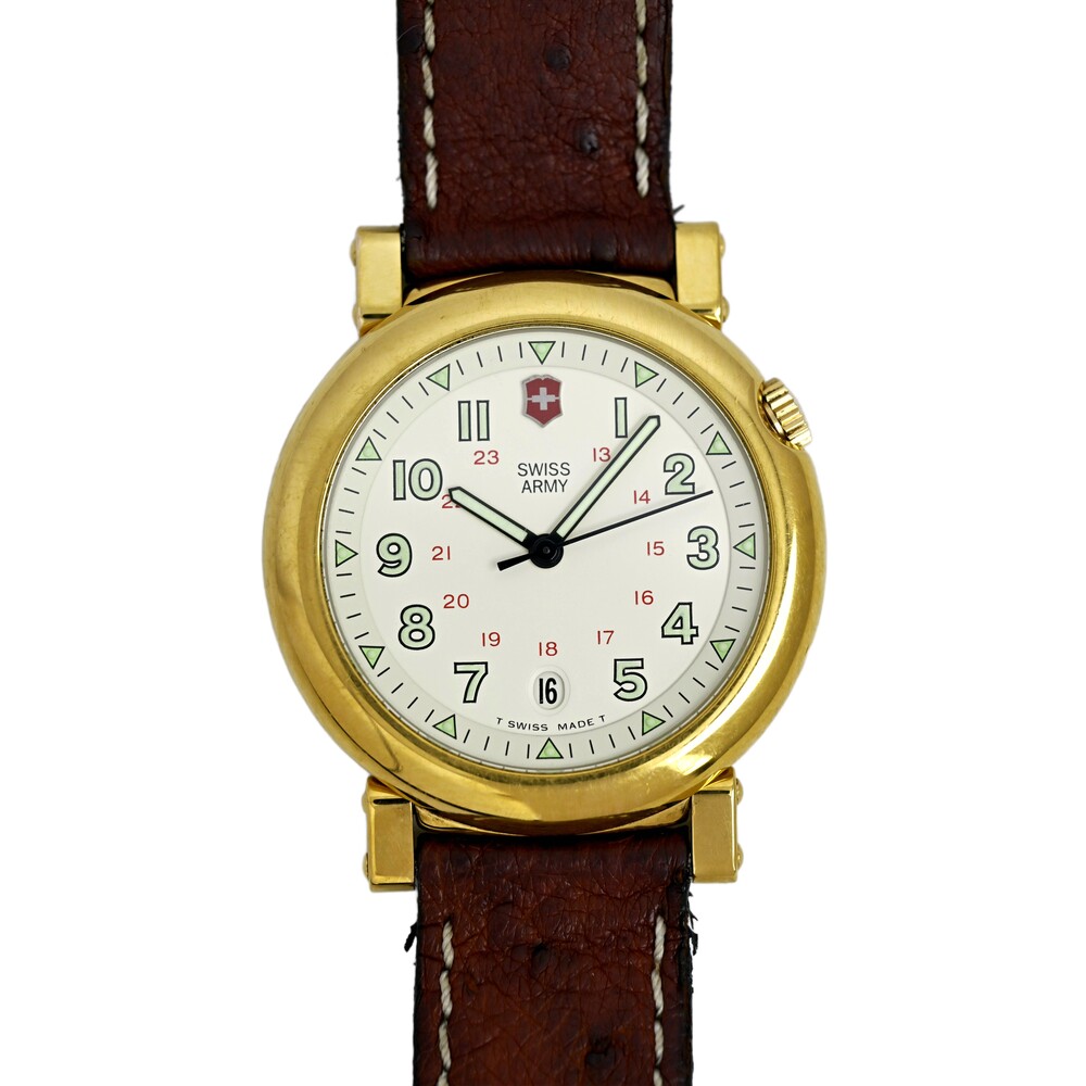 Swiss Army Men's Delta 2 Vintage Gold Plated Swiss Watch Original Pigskin Strap